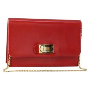 Authentic Christian Dior Chain Shoulder Bag Leather Red Gold